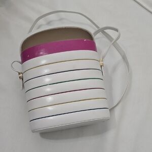 Bonavi, Vintage Leather Striped White and Pink Women's Bag
